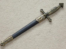 Carica l&#39;immagine nel visualizzatore di Gallery, Square Compass Brass Masonic Sword Knife Snake Flaming Blade / Black Scabbard 15.5&quot; | Regalia Lodge