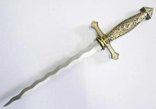 Carica l&#39;immagine nel visualizzatore di Gallery, Square Compass Brass Masonic Sword Knife Snake Flaming Blade / Black Scabbard 15.5&quot; | Regalia Lodge