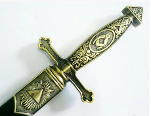 Square Compass Brass Masonic Sword Knife Snake Flaming Blade / Black Scabbard 15.5" | Regalia Lodge