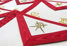 Carica l&#39;immagine nel visualizzatore di Gallery, Officers Scottish Rite Officer Apron Set - Royal Red Moire Ribbon Machine Embroidery - Set of 9 | Regalia Lodge