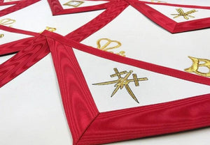 Officers Scottish Rite Officer Apron Set - Royal Red Moire Ribbon Machine Embroidery - Set of 9 | Regalia Lodge
