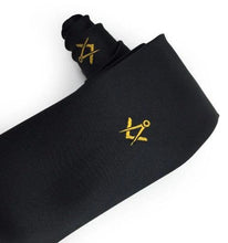 Carica l&#39;immagine nel visualizzatore di Gallery, Masonic Regalia Masons Black Silk Tie with Gold embroidered Square Compass Logo | Regalia Lodge