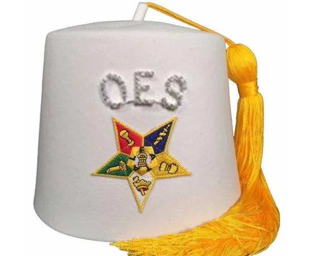 Order of the Eastern Star OES Rhinestone White Fez - Masonic Fez Caps | Regalia Lodge