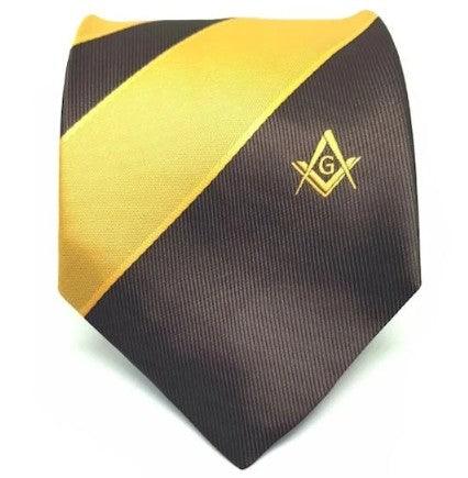 Masonic Masons Brown and Yellow Tie with Square Compass & G | Regalia Lodge