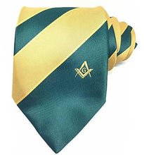 Afbeelding in Gallery-weergave laden, Masonic Masons Green and Yellow Tie with Square Compass &amp; G | Regalia Lodge