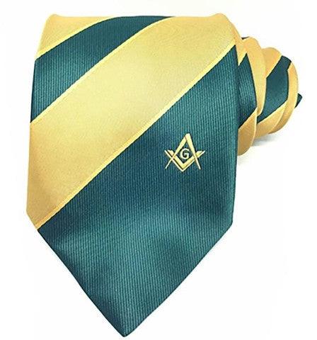 Masonic Masons Green and Yellow Tie with Square Compass & G | Regalia Lodge