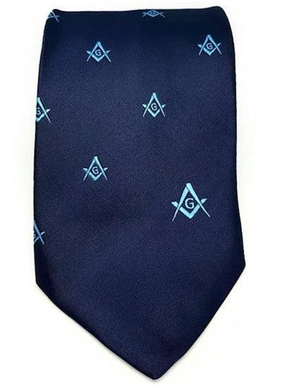 Masonic Regalia Craft Masons Silk Tie Embroidered Square Compass & G Blue | Regalia Lodge