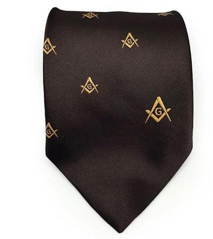 Masonic Regalia Craft Masons Silk Tie Embroidered Square Compass & G Brown | Regalia Lodge