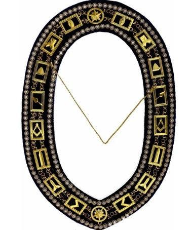 Blue Lodge Working Tools - Rhinestones Chain Collar - Gold/Silver on Blue + Free Case | Regalia Lodge