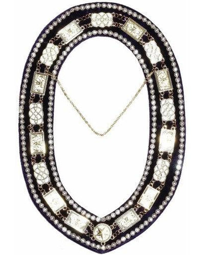 Grand Lodge - Rhinestones White Filling Chain Collar - Gold/Silver on Purple Velvet | Regalia Lodge
