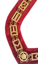 Carica l&#39;immagine nel visualizzatore di Gallery, Blue Lodge Working Tools - Masonic Chain Collar - Gold/Silver on Red + Free Case | Regalia Lodge