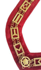 Blue Lodge Working Tools - Masonic Chain Collar - Gold/Silver on Red + Free Case | Regalia Lodge