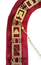 Carica l&#39;immagine nel visualizzatore di Gallery, Blue Lodge Working Tools - Masonic Chain Collar - Gold/Silver on Red + Free Case | Regalia Lodge
