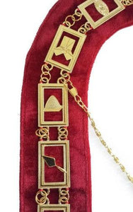 Blue Lodge Working Tools - Masonic Chain Collar - Gold/Silver on Red + Free Case | Regalia Lodge