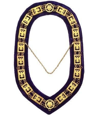 32nd Degree - Scottish Rite Wings DOWN Chain Collar - Gold/Silver on Purple + Free Case | Regalia Lodge