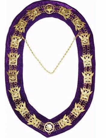 32nd Degree - Scottish Rite Wings UP Chain Collar - Gold/Silver on Purple + Free Case | Regalia Lodge