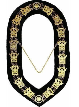 32nd Degree - Scottish Rite Wings UP Chain Collar - Gold/Silver on Black + Free Case | Regalia Lodge