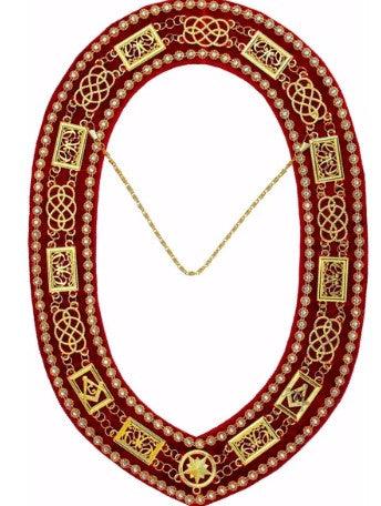 Grand Lodge - Rhinestones Chain Collar - Gold/Silver on Red Velvet | Regalia Lodge