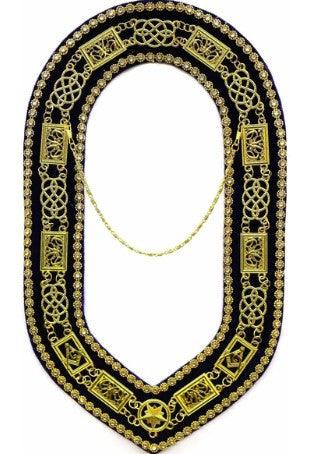 Grand Lodge - Chain Collar with Rhinestones - Gold/Silver on Purple Velvet | Regalia Lodge