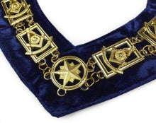 Carica l&#39;immagine nel visualizzatore di Gallery, Past Master Square chain Collar - Gold/Silver on Blue + Free Case | Regalia Lodge