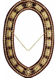 Sphinx Head - Rhinestone Chain Collar - Gold/Silver on Maroon + Free Case | Regalia Lodge
