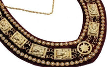 Carica l&#39;immagine nel visualizzatore di Gallery, Sphinx Head - Rhinestone Chain Collar - Gold/Silver on Maroon + Free Case | Regalia Lodge