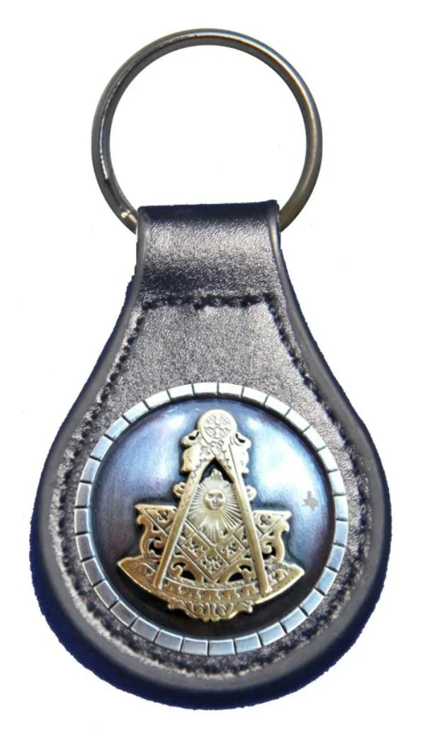 Masonic Past Master leather key fob or keychain Black - Masonic Keychains - Freemason Keychain - Black Masonic Pendant Key Rings - Freemasons Masonic Key ring A great gift for masons - masonic desk items | Regalia Lodge