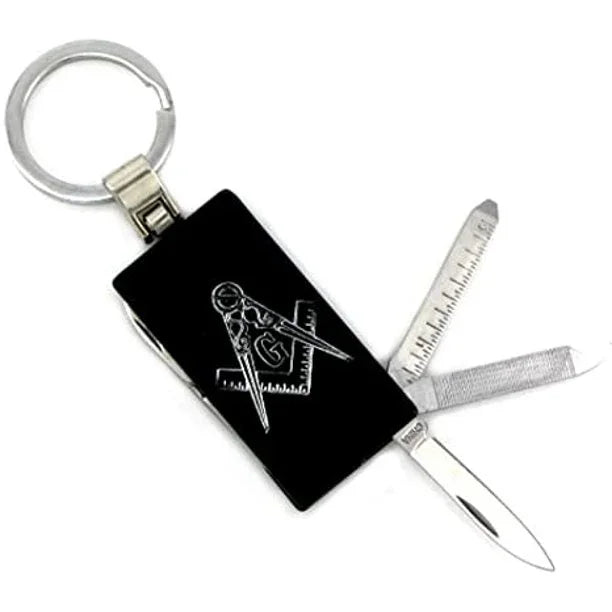 8 Function Multi-Tool Mason/Masonic Logo Keychain Color Black - Masonic Keychains - Freemason Keychain - Black Masonic Pendant Key Rings | Regalia Lodge