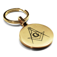 Carica l&#39;immagine nel visualizzatore di Gallery, Stainless Steel Masonic Square and Compass Symbol Round Medallion Keychain Circle Ring - Masonic Keychains - Freemason Keychain - Black Masonic Pendant Key Rings - Freemasons Masonic Key ring | Regalia Lodge