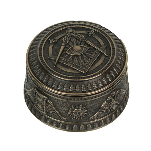 Masonic Eye of Providence Symbol Bronze Finish Round Trinket Box Freemasons-Masonic Trinket Box for Masons | Regalia Lodge