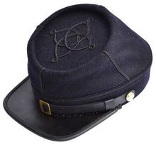 Carica l&#39;immagine nel visualizzatore di Gallery, Civil War Union officer&#39;s Infantry leather Peak Kepi, Navy Blue with Black rows | Regalia Lodge