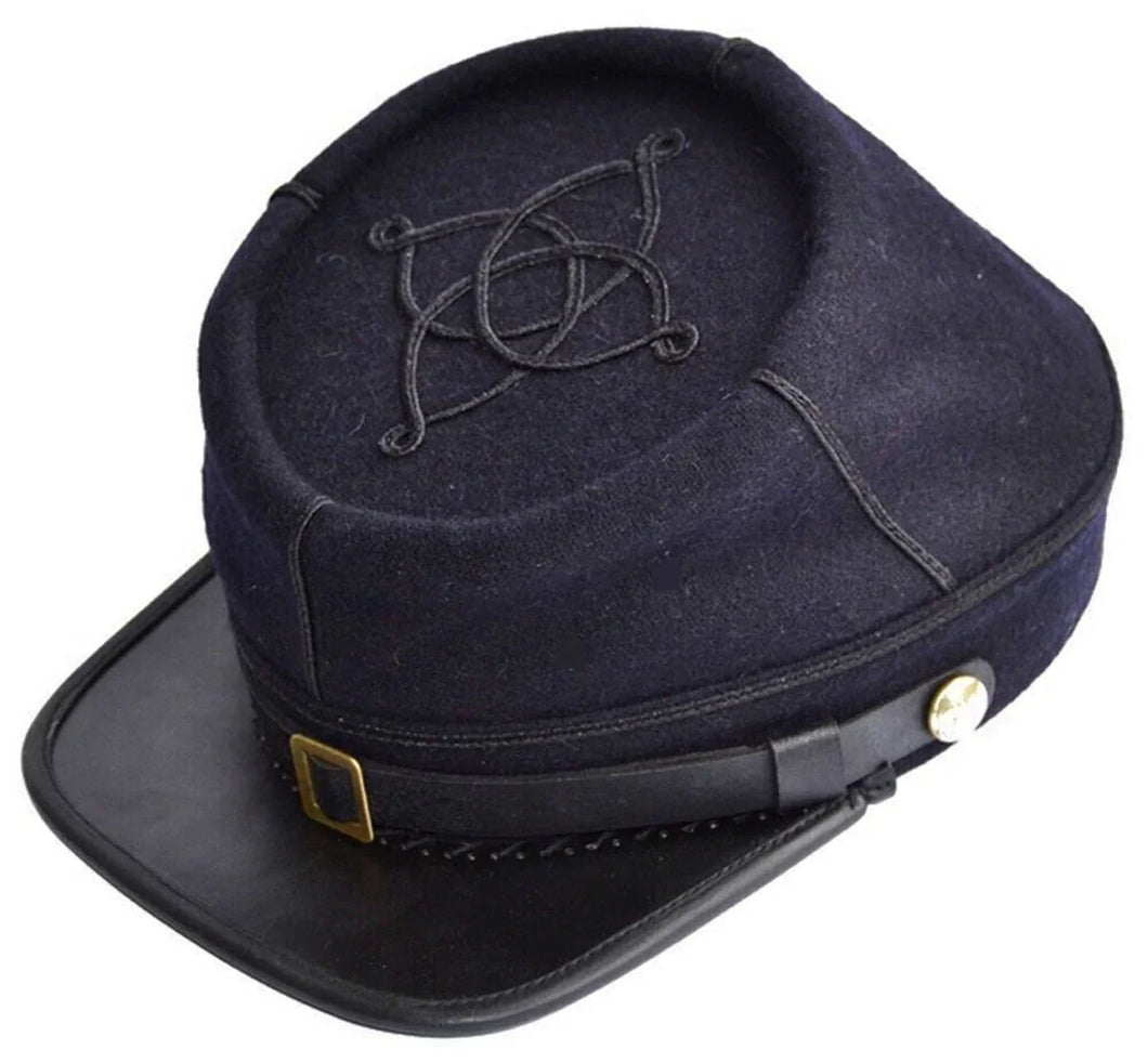 Civil War Union officer's Infantry leather Peak Kepi, Navy Blue with Black rows | Regalia Lodge