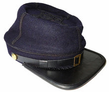 Carica l&#39;immagine nel visualizzatore di Gallery, Civil War Union officer&#39;s Infantry leather Peak Kepi, Navy Blue with Black rows | Regalia Lodge