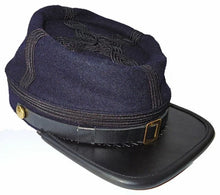 Carica l&#39;immagine nel visualizzatore di Gallery, Civil War Union officer&#39;s Infantry leather Peak Kepi, Navy Blue with Black rows | Regalia Lodge