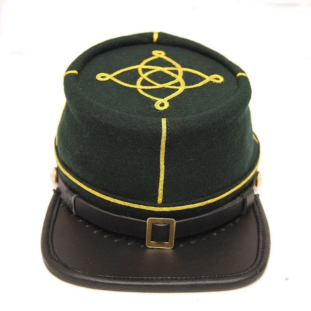 Civil War Berdans sharpshooter Green Leather Peak Lt 1 row gold braid kepi | Regalia Lodge