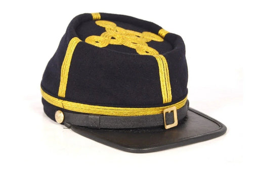 Civil War Union General's Leather Peak Kepi, Complete Navy blue with 4 rows Hat | Regalia Lodge