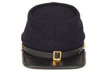 Carica l&#39;immagine nel visualizzatore di Gallery, Civil War Union Army Leather Peak Kepi, Complete Navy Blue Kepi Hat | Regalia Lodge