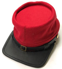 Carica l&#39;immagine nel visualizzatore di Gallery, Civil War Artillery Officers Leather Peak Kepi, Complete Red Plain Kepi | Regalia Lodge
