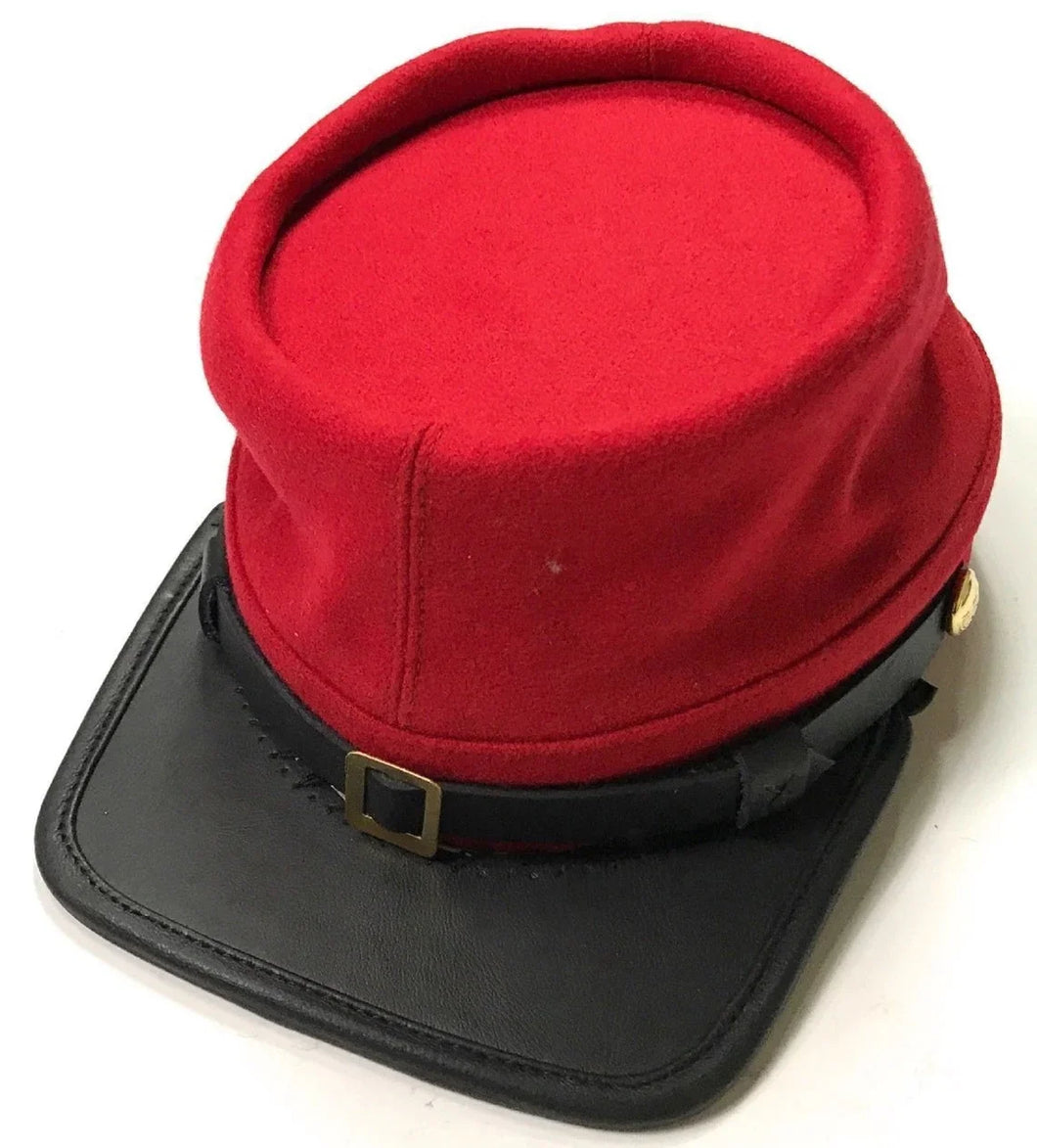 Civil War Artillery Officers Leather Peak Kepi, Complete Red Plain Kepi | Regalia Lodge