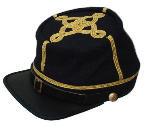 Civil War Union Leather Peak Colonel/Majors 3 braids Leather Peak Navy Kepi | Regalia Lodge