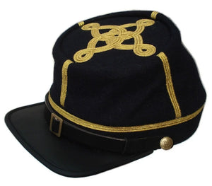 Civil War Union Leather Peak Colonel/Majors 3 braids Leather Peak Navy Kepi | Regalia Lodge