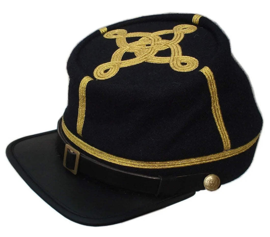 Civil War Union Leather Peak Colonel/Majors 3 braids Leather Peak Navy Kepi | Regalia Lodge