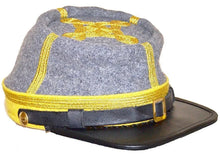 Carica l&#39;immagine nel visualizzatore di Gallery, Civil War Confederate Infantry Captain&#39;s Leather Peak Kepi, Grey/Sky blue 2 rows | Regalia Lodge