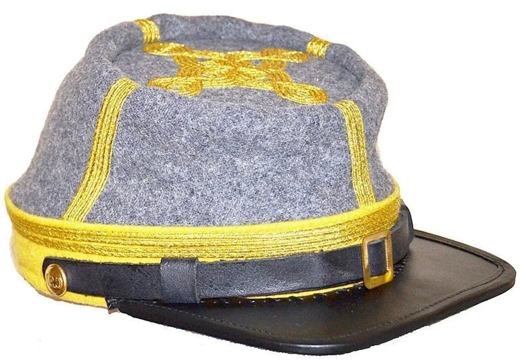 Civil War Confederate Infantry Captain's Leather Peak Kepi, Grey/Sky blue 2 rows | Regalia Lodge