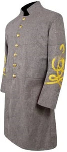 Civil War CS Officer's Single Breast 4 rows Braid Grey Wool Frock Coat - | Regalia Lodge