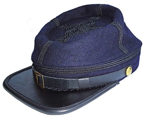 Civil War Union officer's Infantry leather Peak Kepi, Navy Blue with Black rows | Regalia Lodge