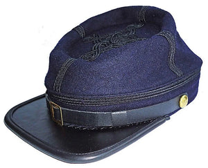 Civil War Union officer's Infantry leather Peak Kepi, Navy Blue with Black rows | Regalia Lodge
