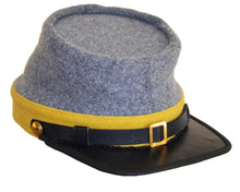 Carica l&#39;immagine nel visualizzatore di Gallery, Civil War CS Cavalry Leather Peak kepi, Grey with Yellow Band Plain Kepi | Regalia Lodge