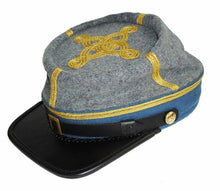 Carica l&#39;immagine nel visualizzatore di Gallery, Civil War Confederate Infantry Major&#39;s Leather Peak Kepi, Grey/Sky Band 3 rows | Regalia Lodge