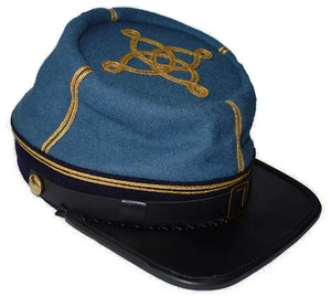 Civil War Infantry Pattern Leather Peak Captain's Kepi, Sky Blue/Black 2 rows | Regalia Lodge